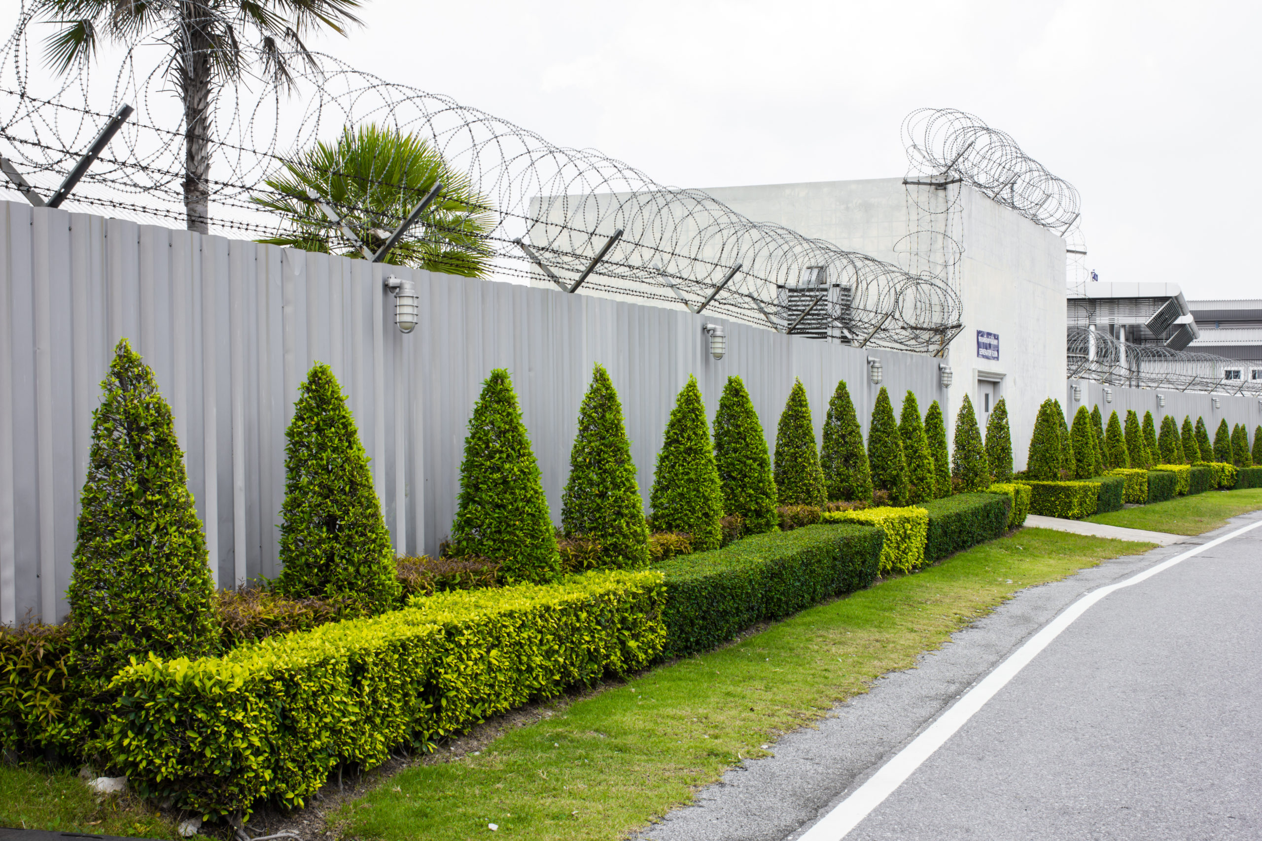 industrial fence with hedge